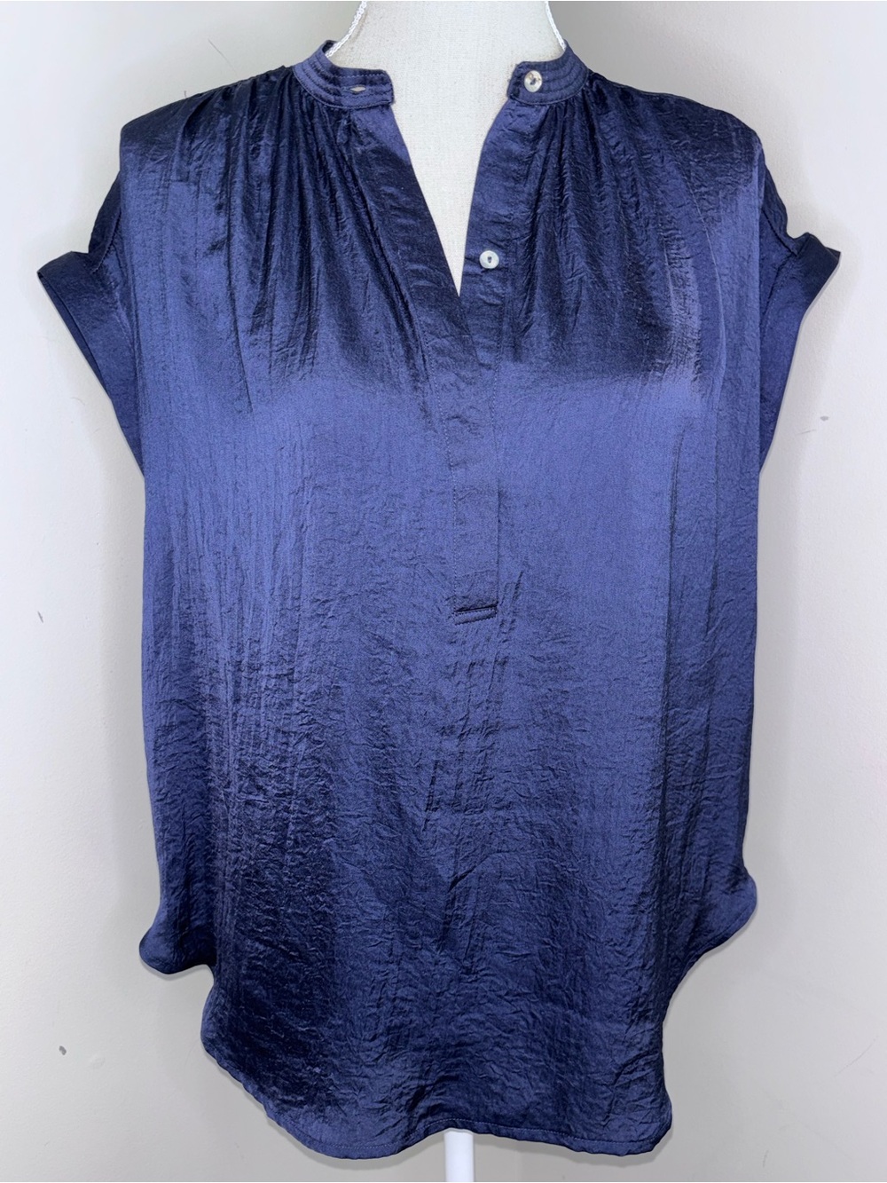 Muche et Muchette NWT navy blue cap sleeve loose fit crepe blouse size 1 Small
